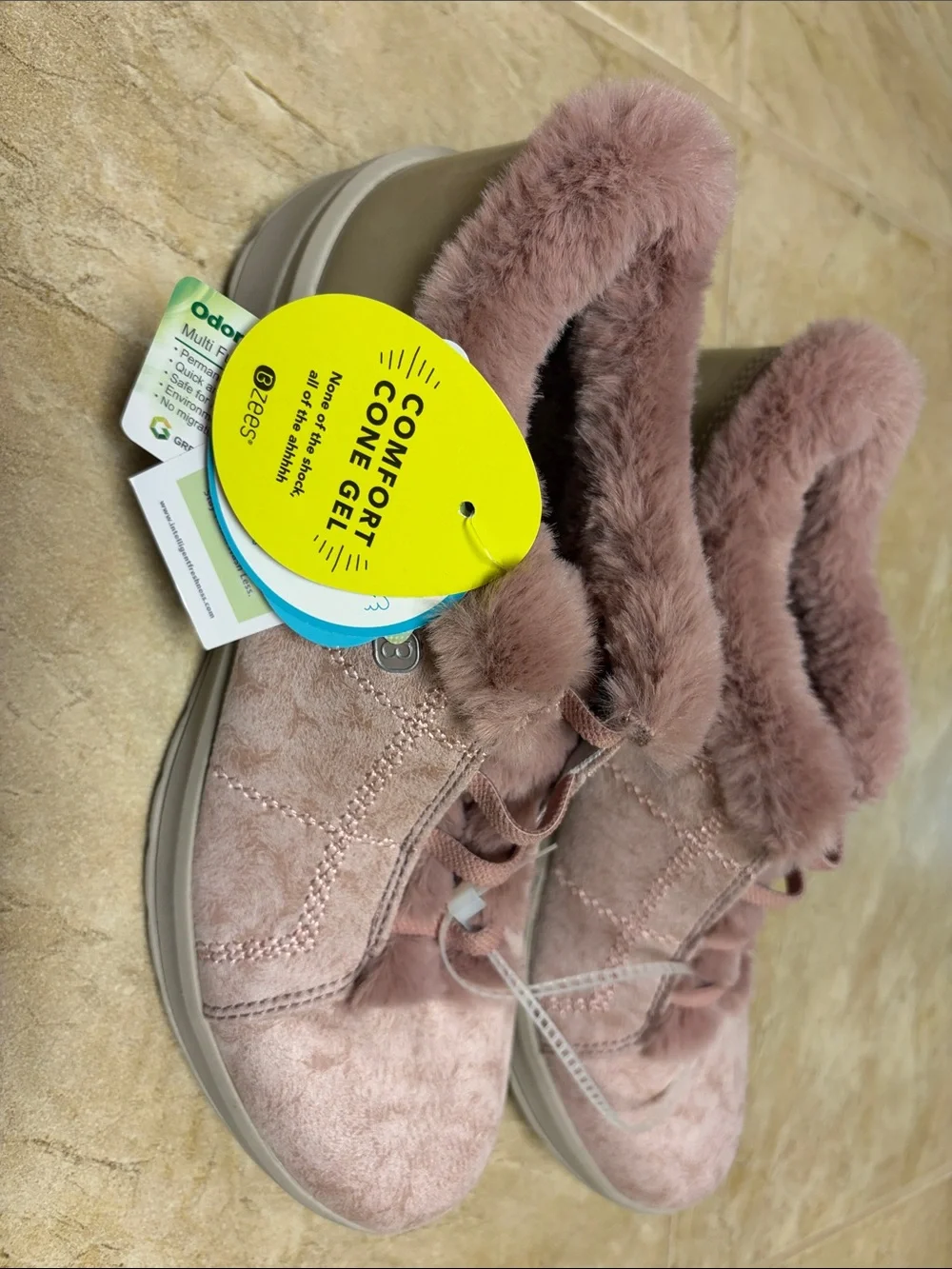 Bzees Women's Blush Pink Faux-Fur Slip-On Sneakers